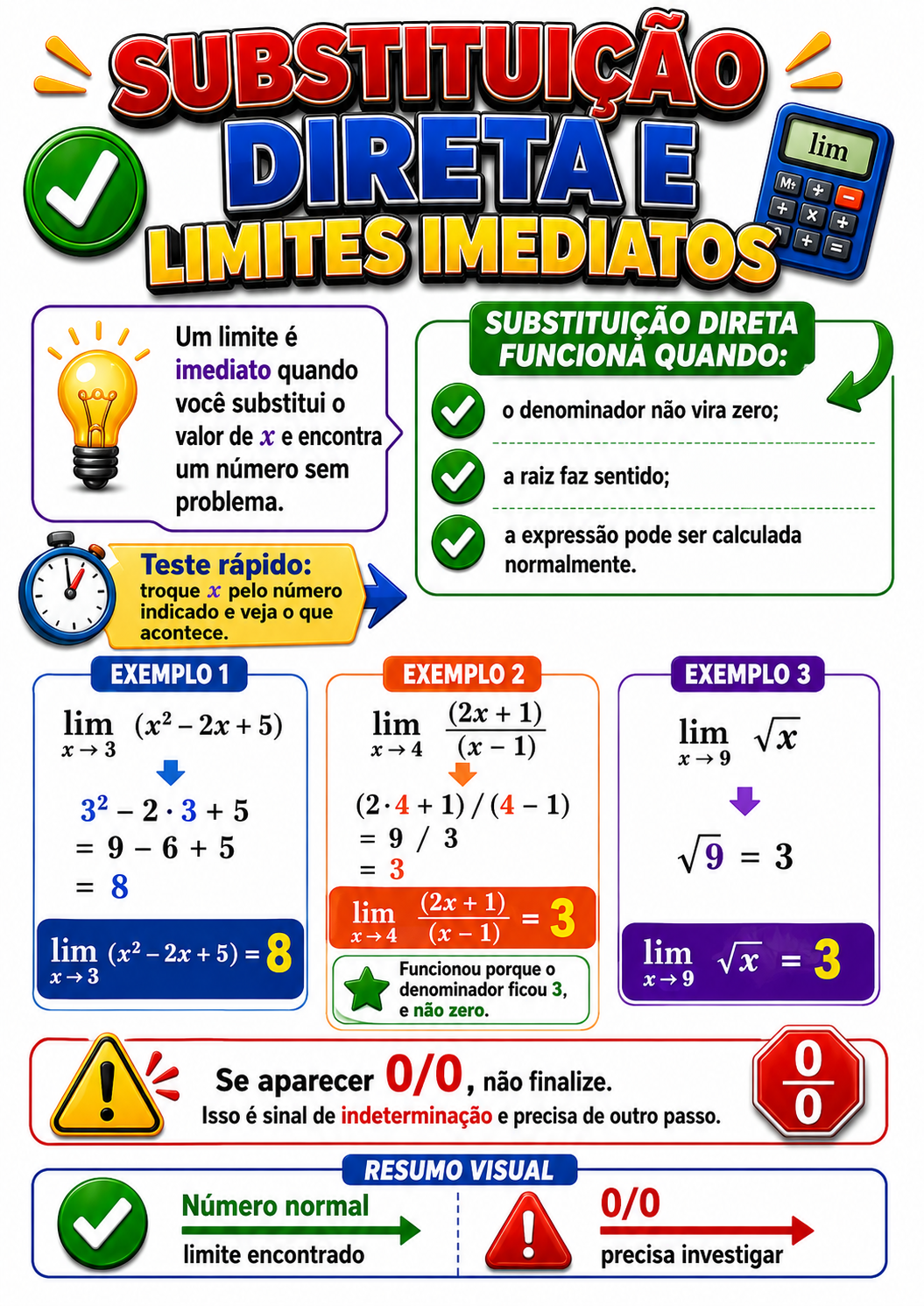 Página visual de Cálculo I: Substituição direta e limites imediatos