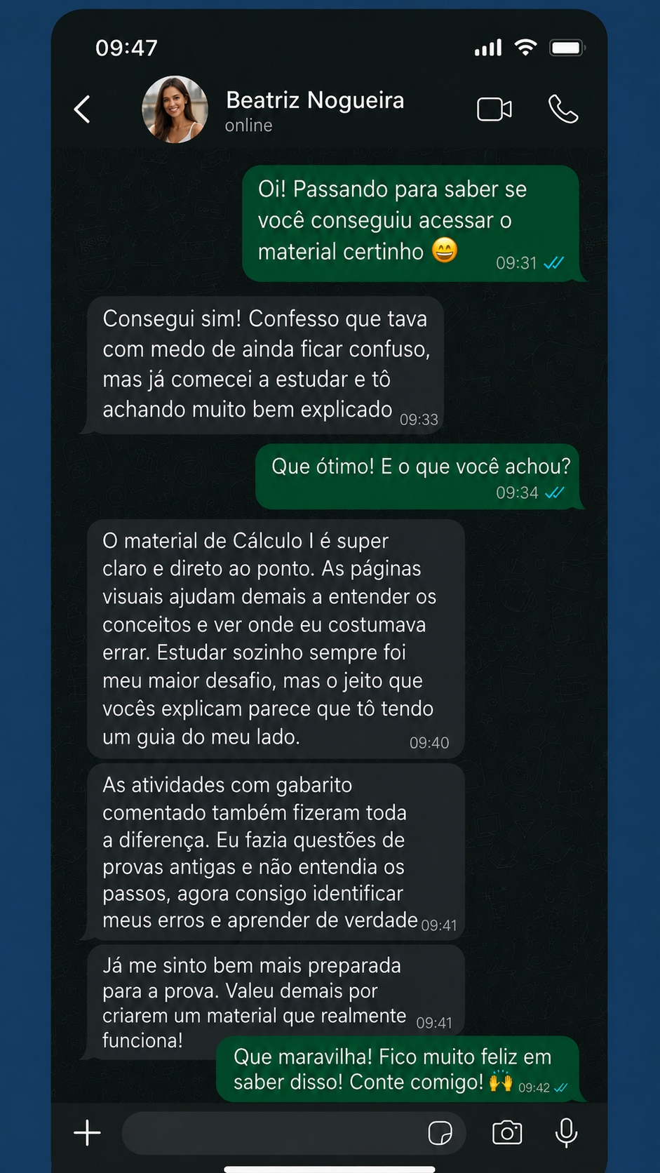 Depoimento de aluno sobre o material de Cálculo I