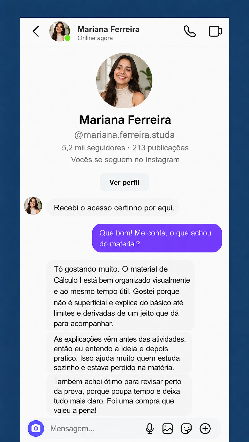 Depoimento de aluno sobre o material de Cálculo I